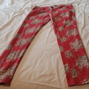 Red floral skinny jeans